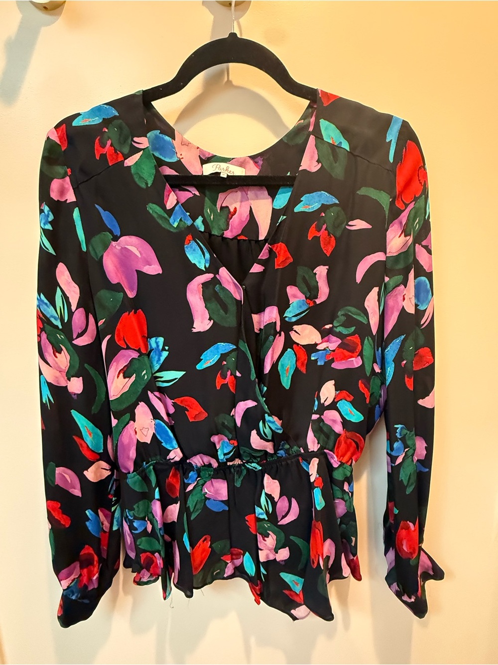 Parker Black Floral V-Neck Peplum Blouse